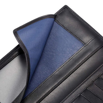 HISCOW Slim Leather Long Wallet for Men & Women, Italian Calfskin, Breast Pocket Wallet for Checkbook, Credit Cards (Black)