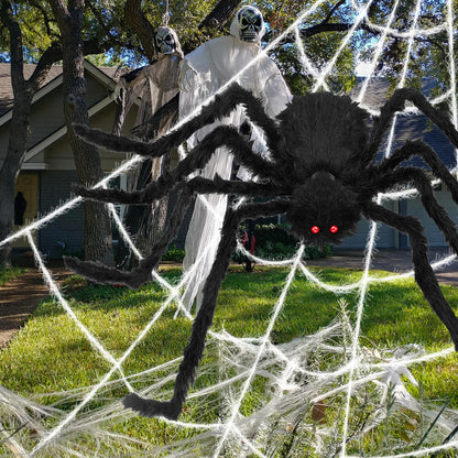Halloween Decorations Outdoor, 200" Spider Web 60" Giant Spider with Extra Stretch Cobwebs and 10 Small Plastic Spiders, Halloween Outdoor Scary Decorations Yard Home Outside Parties House Décor