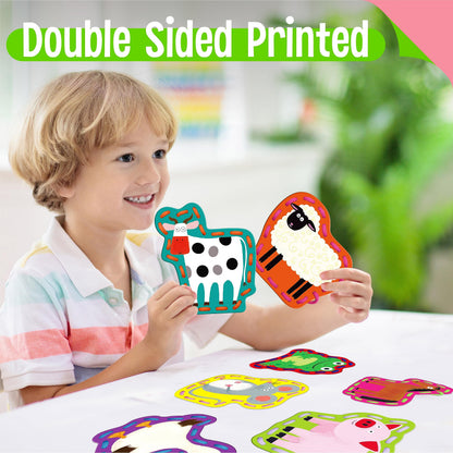 SpriteGru 9 Pieces Kids Lacing Cards, Double Sided Sewing Cards in 9 Farm Themed Cards with 9 Colorful Laces, Imagination Development Lacing Toys Games for Children Educational and Learning Activity