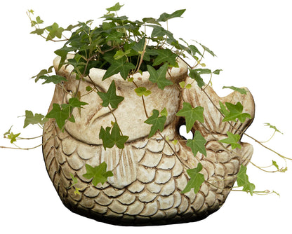 Classic Home and Garden Cement Buddies Animal Planter - Cute Desk Decoration - UV Coated Animal Vase w/Removable Drain Plug - Succulent Planter for Indoor/Outdoor Use (Largemouth Bass, Sand, Small)