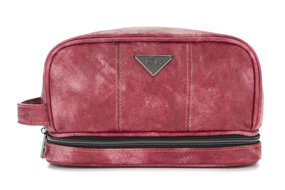 LVLY Toiletry Travel Bag for Men - Large Leather Dopp Kit - Mens Toiletries Bathroom Organizer (Red)