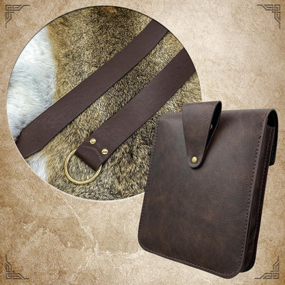 EpicCos 2 PCs Medieval Vintage belt Bag Set, Middle Ages Faux Leather Belt with Belt Pouch, Renaissance Costume Accessories (Brown A)