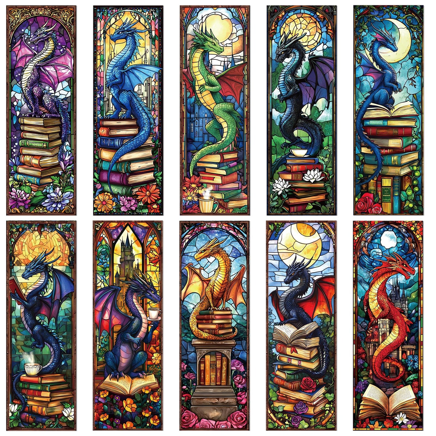 Wxiben Stained Glass Dragon Bookmarks - 100 Pcs Fantastic Bookmark Dragon with Wing Book Marks Cool Animal Book Markers Page Clip GIFS for Men Teens Students Teacher Romantasy Reader Bookish Bookworm