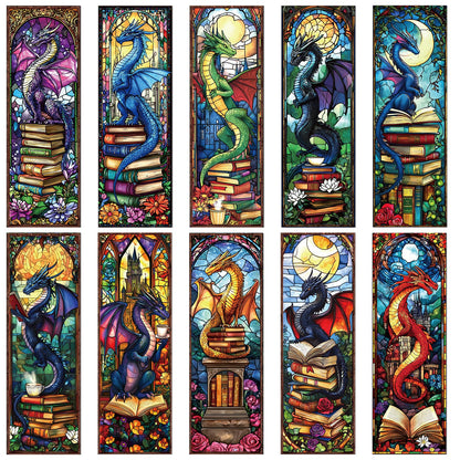 Wxiben Stained Glass Dragon Bookmarks - 100 Pcs Fantastic Bookmark Dragon with Wing Book Marks Cool Animal Book Markers Page Clip GIFS for Men Teens Students Teacher Romantasy Reader Bookish Bookworm
