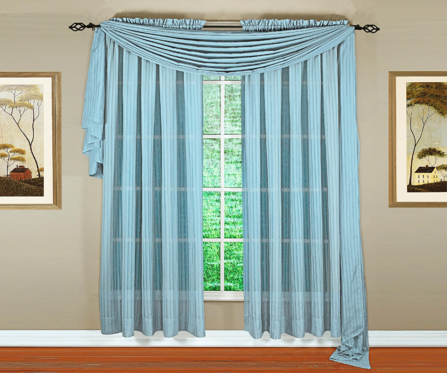 Today's Curtain, Silhouette Stripe Sheer Scarf 144", Blue, 52" W x 144" L