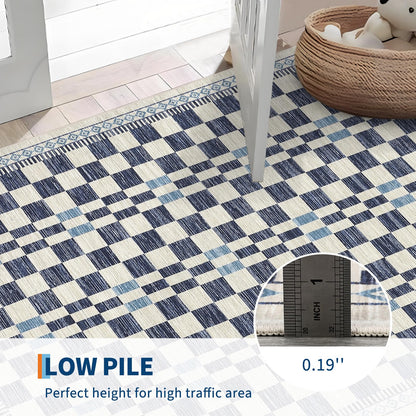 GarveeHome 5x7 Area Rug for Baby Room Non-Slip Low Pile Stain-Resistant Living Room Carpet Modern Abstract Checkered Dining Rugs No-Shedding Machine Washable Area Rug for Dorm Home Office Bedroom Blue