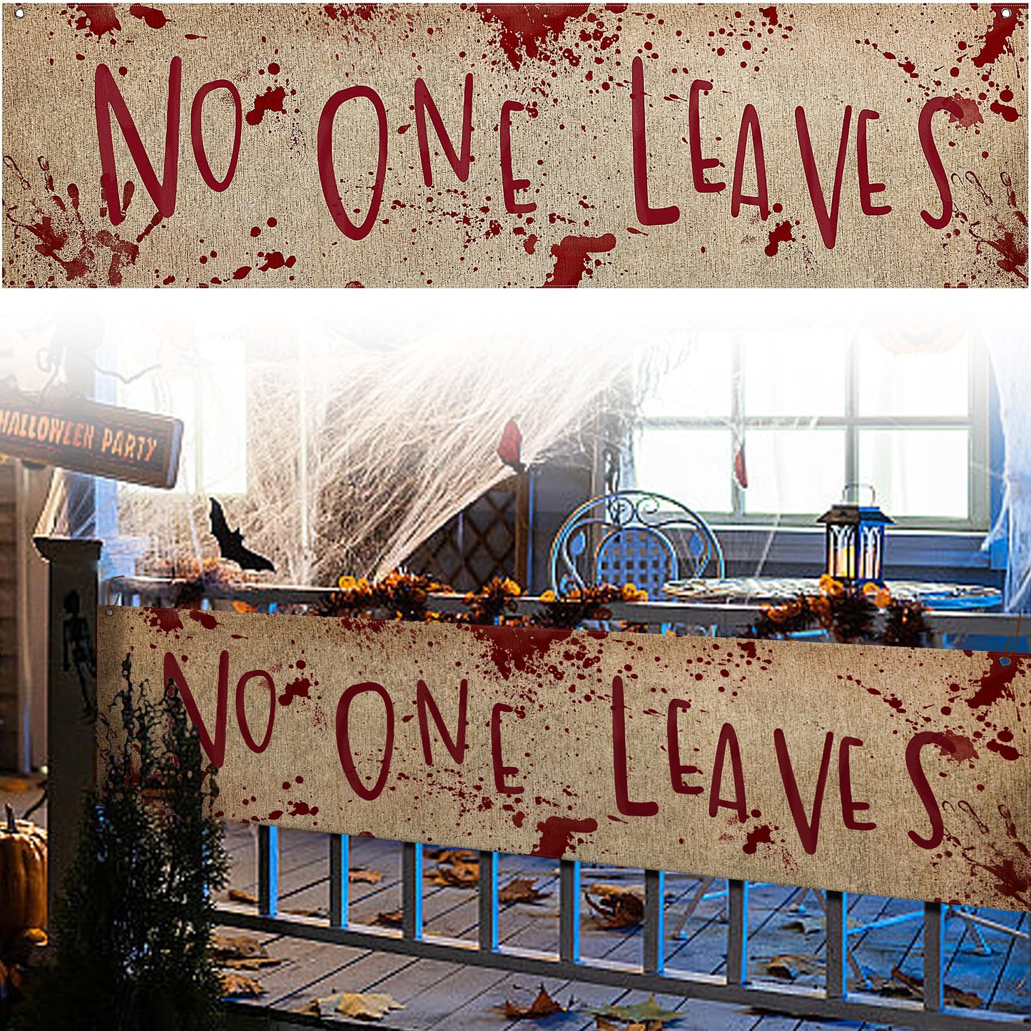 Watayo 71" x 20" Halloween Bloody Banner Yard Sign- Burlap Horror No One Leaves Banner- Scary Halloween Banner Backdrop Decoration for Haunted House Yard Outdoor Fence Garden Parties Decor