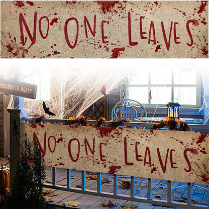Watayo 71" x 20" Halloween Bloody Banner Yard Sign- Burlap Horror No One Leaves Banner- Scary Halloween Banner Backdrop Decoration for Haunted House Yard Outdoor Fence Garden Parties Decor