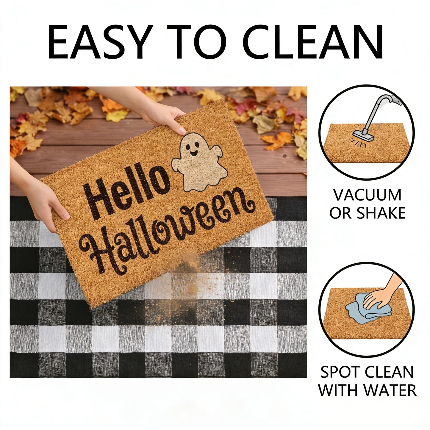 SKYPEA 2 Pcs Halloween Coir Doormat for Home 27.5 x 43 Inches with Black & White Buffalo Plaid Rug, Layered Non Slip Welcome Mats for Halloween Party, Patio & Indoor Outdoor Decor