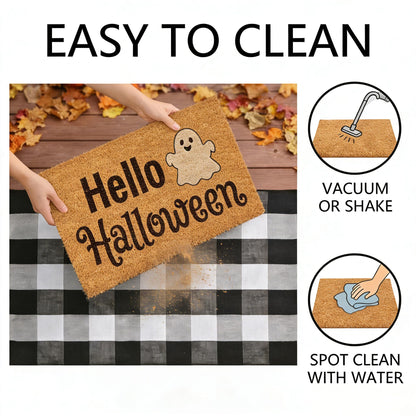 SKYPEA 2 Pcs Halloween Coir Doormat for Home 27.5 x 43 Inches with Black & White Buffalo Plaid Rug, Layered Non Slip Welcome Mats for Halloween Party, Patio & Indoor Outdoor Decor
