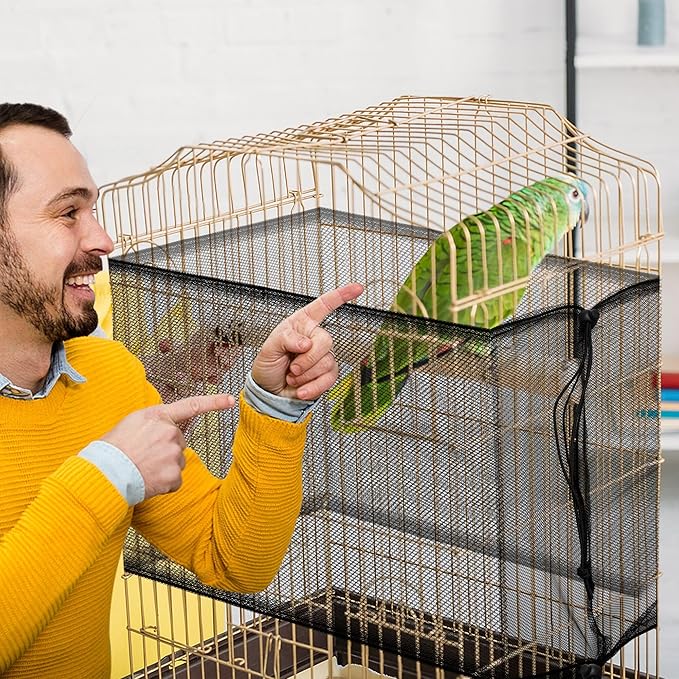 Catcan 2 Pack Bird Cage Seed Catcher Guard, Bird Cage Cover,Heavy Duty Adjustable Nylon Mesh Netting Seed Catche for Parrot Parakeet Macaw African(XL-118’’*14.9’’)