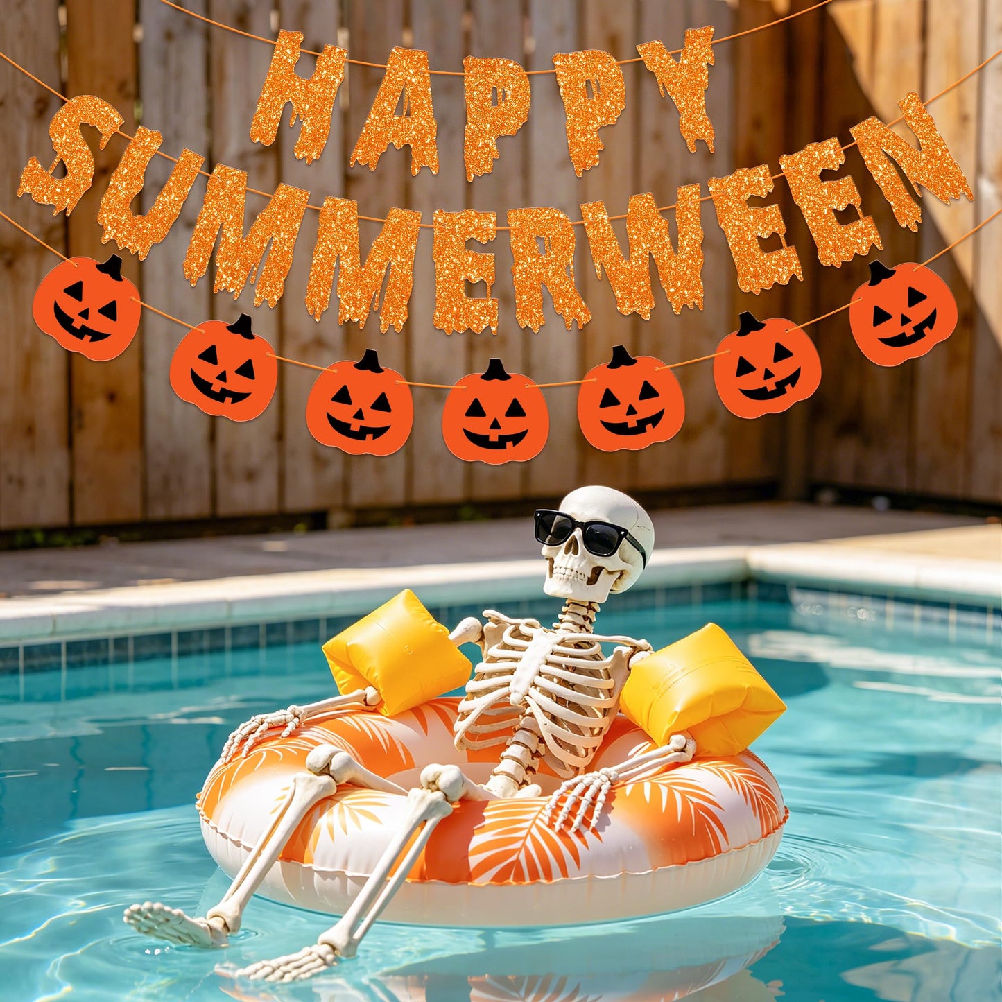 Happy Summerween Banner, Pre-Strung Summerween Party Decorations Glitter Summer Ween Hanging Banner Pumpkins Garland Halloween in Summer Decor Spooky Birthday Party Supplies for Home Office