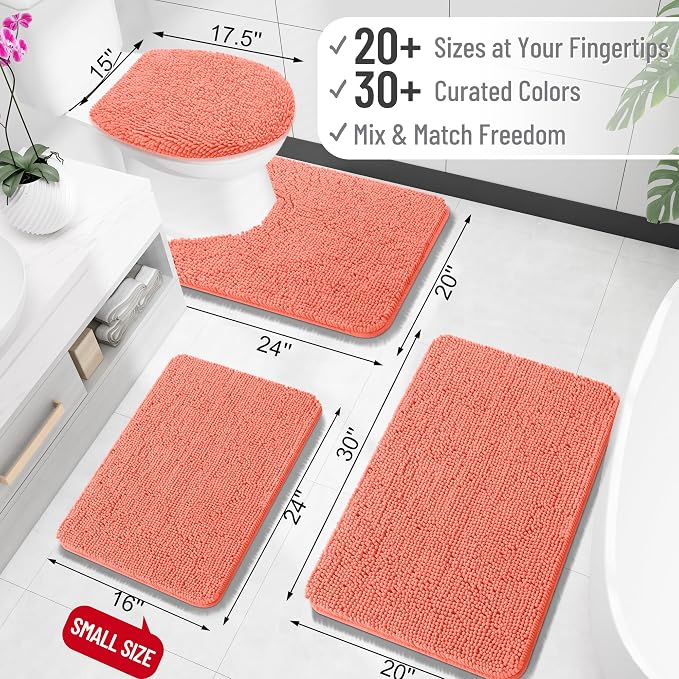OLANLY Large Bathroom Rugs 44x32, Extra Soft Absorbent Chenille Bath Rugs, Rubber Backing Quick Dry, Machine Washable Bath Mats for Bathroom Floor, Tub and Shower, Home Decor Accessories, Coral