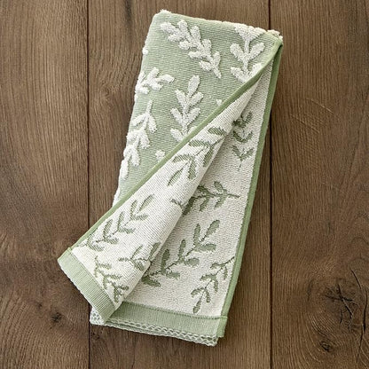 SKL Home Leaf Sprig 100% Cotton Jacquard 2pc Hand Towel Set, Reversible &