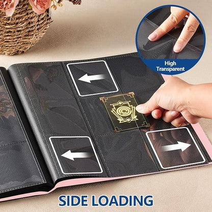 Card Binder, EDUDIIU 9 Pockets Premium Trading Card Binders, Cards Collection Binder Album, Side Loading Yugioh Holder Book for Sport, Football, Baseball Collector - Pink