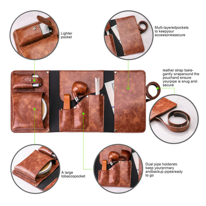 Yannabis Tobacco Pipe Pouch Bag Organize Case 2 Pipe Tool Holder with Leather Pipe Stand