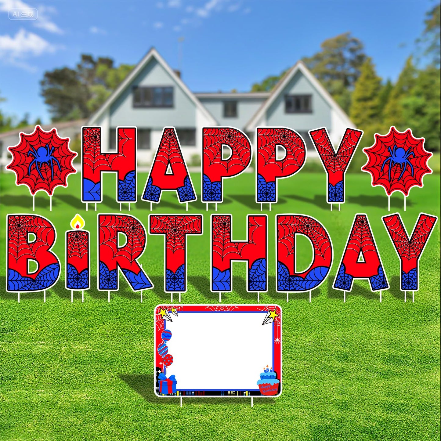 Aijoso Spider Happy Birthday Yard Signs with Stakes for Garden Outdoor Party Decorations