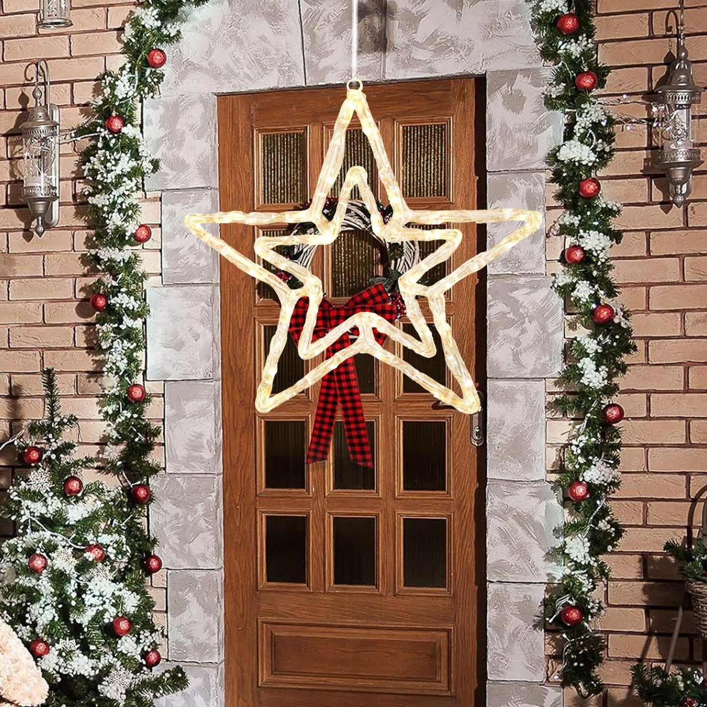 JOINTWIN Acrylic Christmas Star Light 13'' Window Light with 30 Warm White LEDs Battery Powered Timer Festive Christmas Decoration Waterproof for Indoor and Outdoor