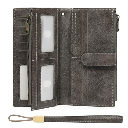 GOIACII Wallet for Women Large Wristlet Purse Trifold Clutch Grey