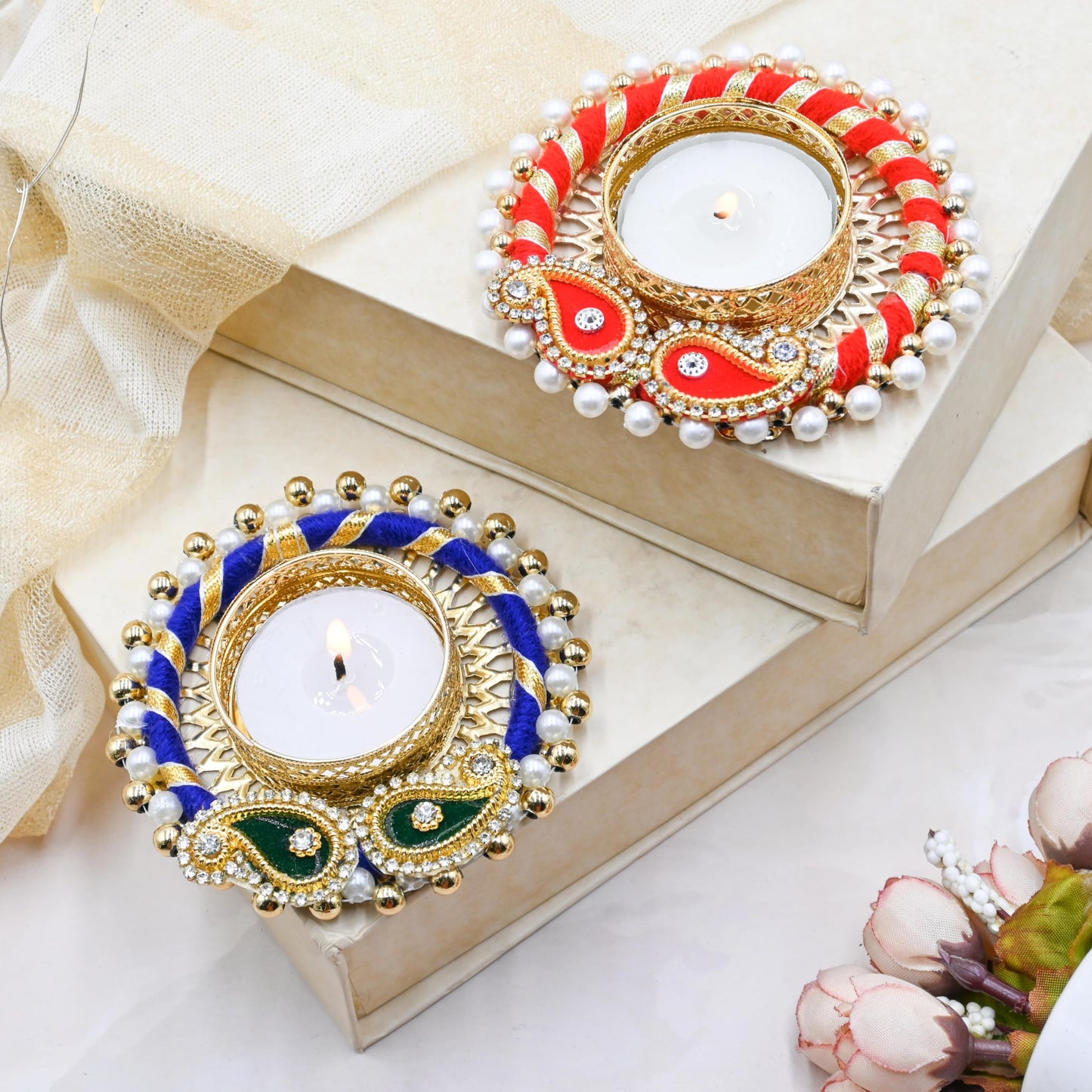 Pack of 12 Traditional Tea Light Candle Holders for Diwali Decoration Religious Festival Diya for Home/Office
