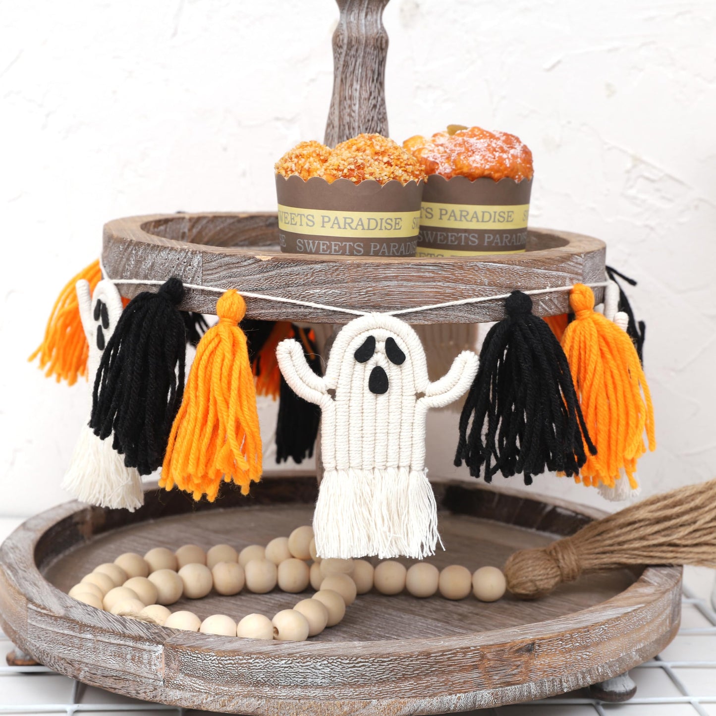 Halloween Ghosts Garland - Macrame Halloween Decor, Halloween Party Decor, Halloween Ghosts Hanging Decorations, Halloween Ghosts Tassel Banner Decor