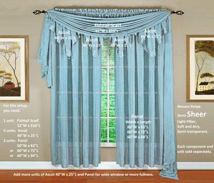 Today's Curtain, Silhouette Stripe Sheer Scarf 144", Blue, 52" W x 144" L