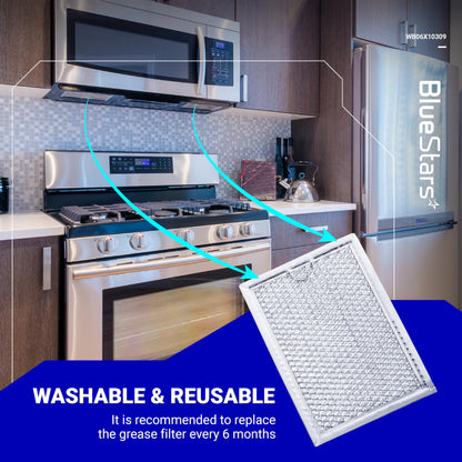 BlueStars Ultra Durable WB06X10309 WB06X10359 ME17R7021ES AA Microwave Grease Filter Replacement 7.64 x 5.12 - For G.E LG Kenmore Over-the-range Vent Hood Microwaves ME21R7051SS - 5 Packs
