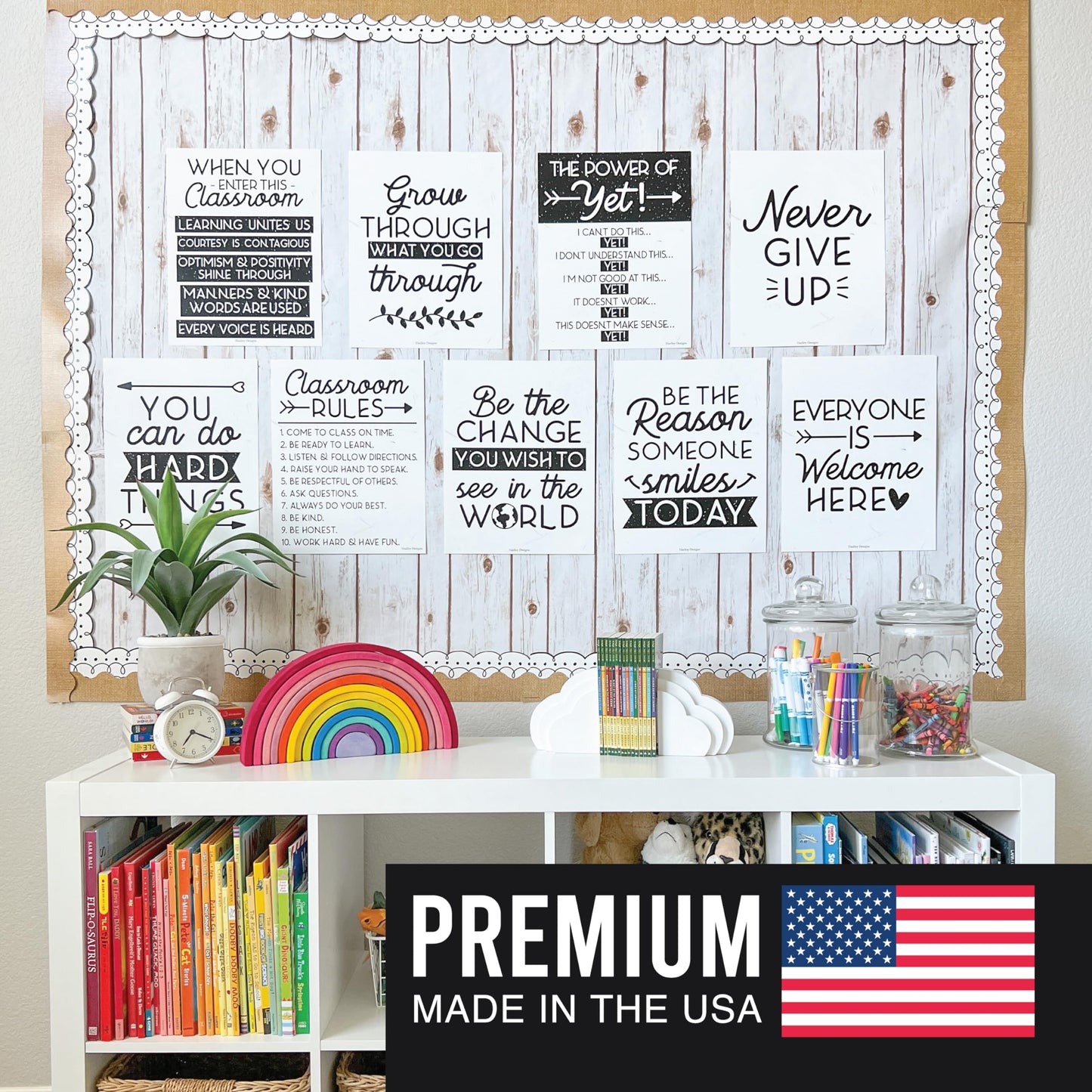 Hadley Designs Motivational Poster for Classroom Decor - 9 Growth Mindset Classroom Posters Elementary, Inspirational Wall Decor Middle School, Teacher Must Haves, Black Bulletin Board Decorations
