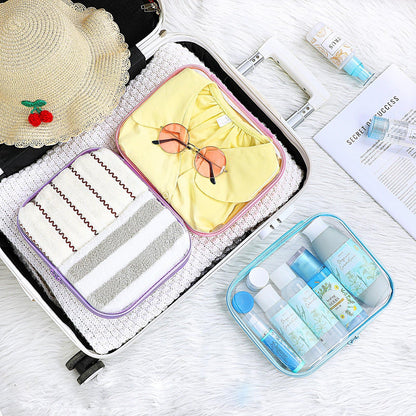 Hoolerry 3 Pcs Clear Hard Zipper Case Hard Plastic Zipper Pouch Makeup Bag Portable Travel Organizer for Cosmetics, Office Supplies, Documents & Toiletries(Multicolor,M)