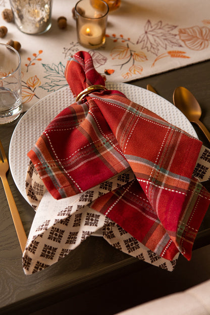 DII Autumn Pumpkin Spice Kitchen Collection Fall/Thanksgiving Cotton Table Décor, Square Napkin Set, 20x20, Orange Plaid, 6 Piece
