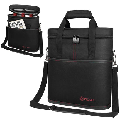 opux 3 Bottle Wine Carrier Tote, Insulated Leakproof Wine Cooler Bag, Wine Travel Bag Tote for Picnic BYOB Beach, Portable Wine Bottle Carrying Case, Gift for Wine Lover Women Men Christmas, Black