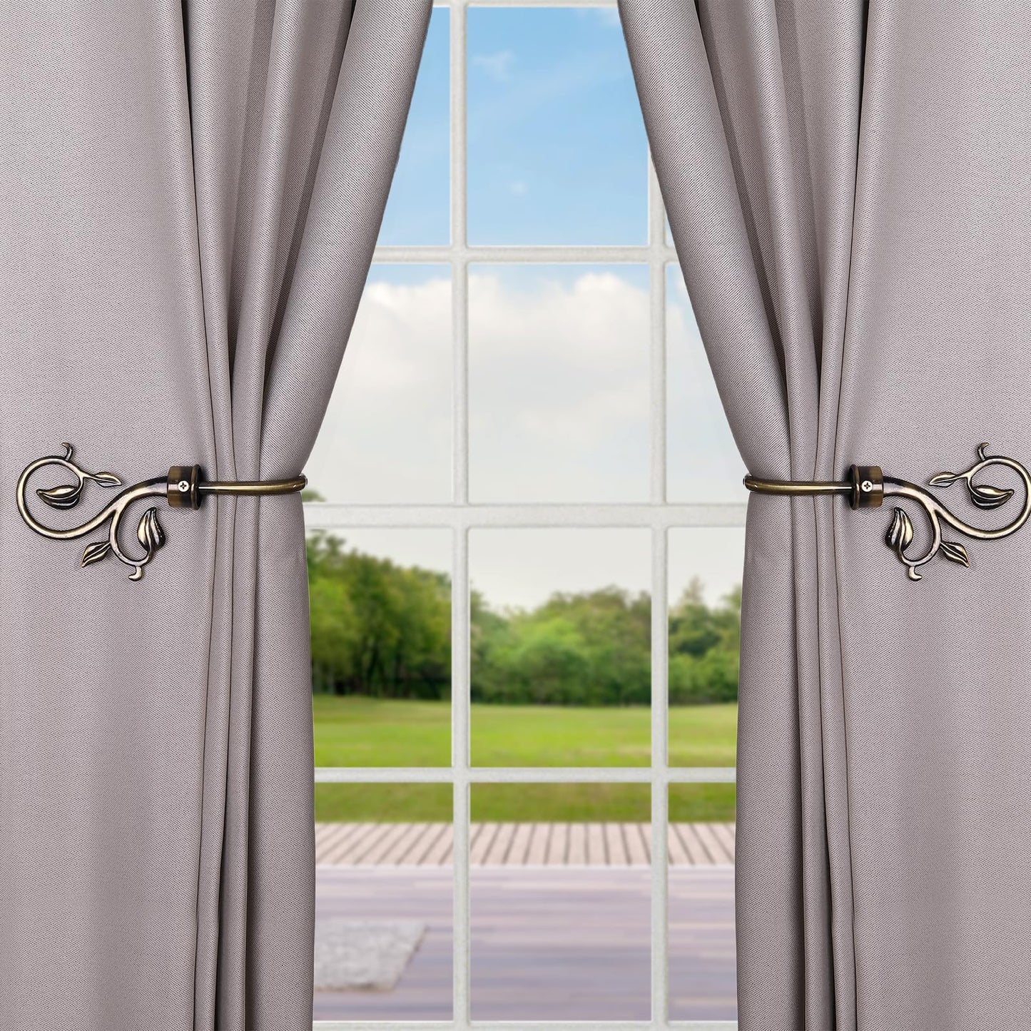 Leaf Shaped Curtain Holdbacks 2pcs, Handmade Metal Curtain Side Holders for Wall, Antique Brass Curtain Tieback Hook Pull Backs for Drapes Window Home Decoration (Bronze)