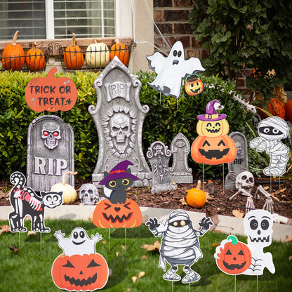 Halloween Yard Signs, 10 Pcs Outdoor Lawn Decorations with Stakes - Sturdy Corrugated Plastic Halloween Decor for Outdoor Holiday Display