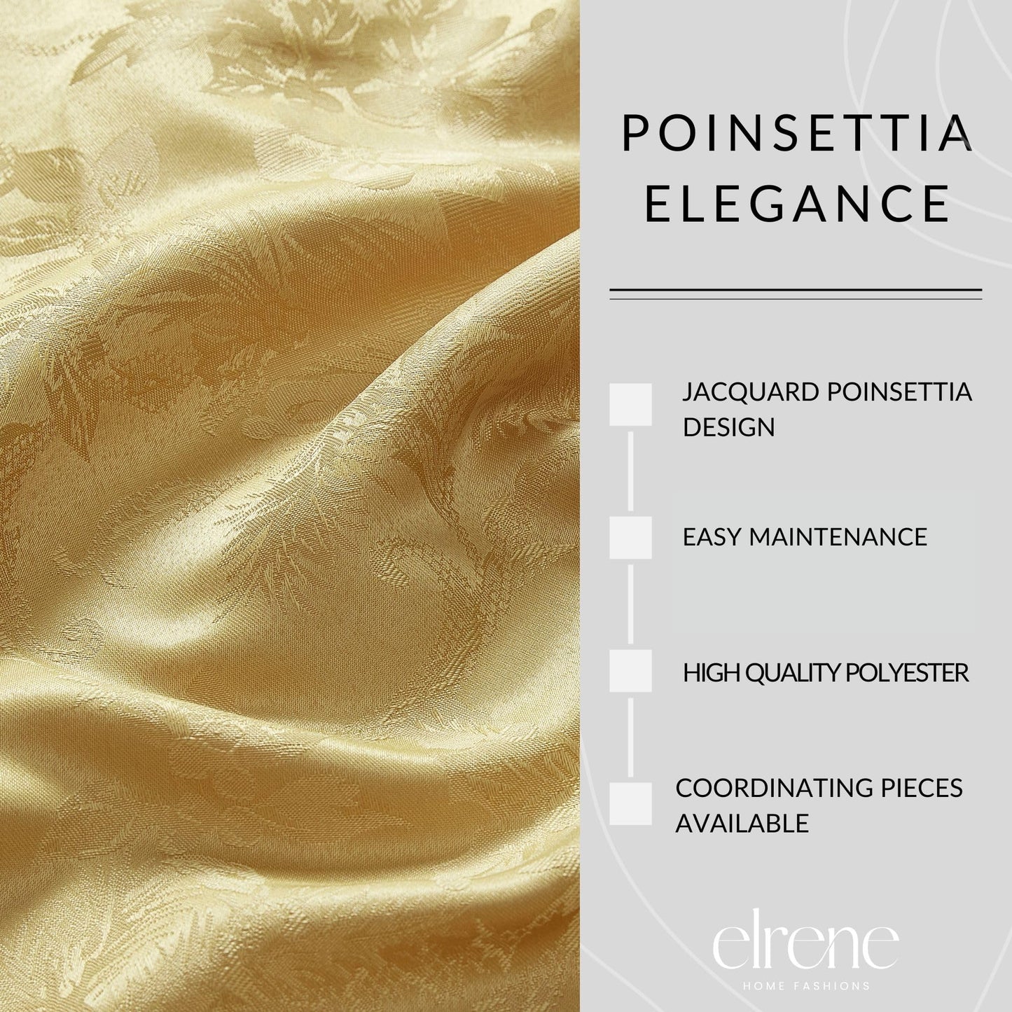 Poinsettia Elegance Jacquard Holiday Table Collection, Polyester, Gold, 13" x 19" (Placemats)