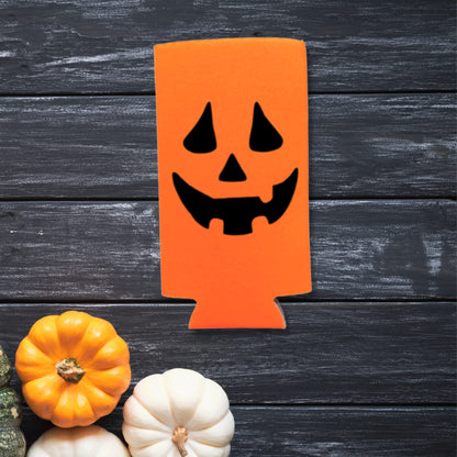 Halloween Jack-O-Lantern Slim Can Cooler - Halloween Skinny Coolies - Pumpkin Halloween Party Gift - Halloween Costume - Halloween Party (Orange)