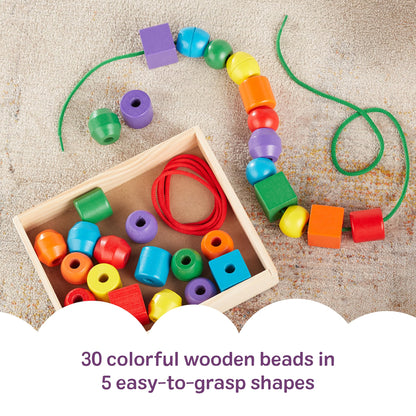 Melissa & Doug Primary Lacing Beads - Educational Toy with 30 Wooden Beads and 2 Laces for Toddlers, Fine Motor Skills Lacing Toys for Toddlers and Kids Ages 3+