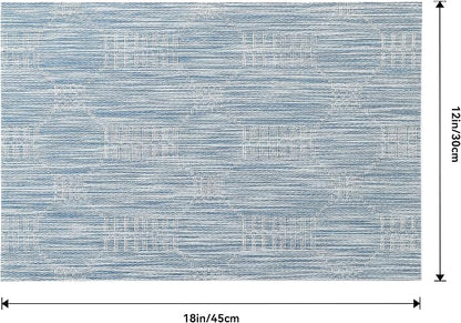 Leetaltree Jacquard Blue Placemats Set of 4 - Heat Resistant Non-Slip Place mats for Dining Table, Washable Durable PVC Vinyl Woven Table Mats (Jacquard Blue, 4)