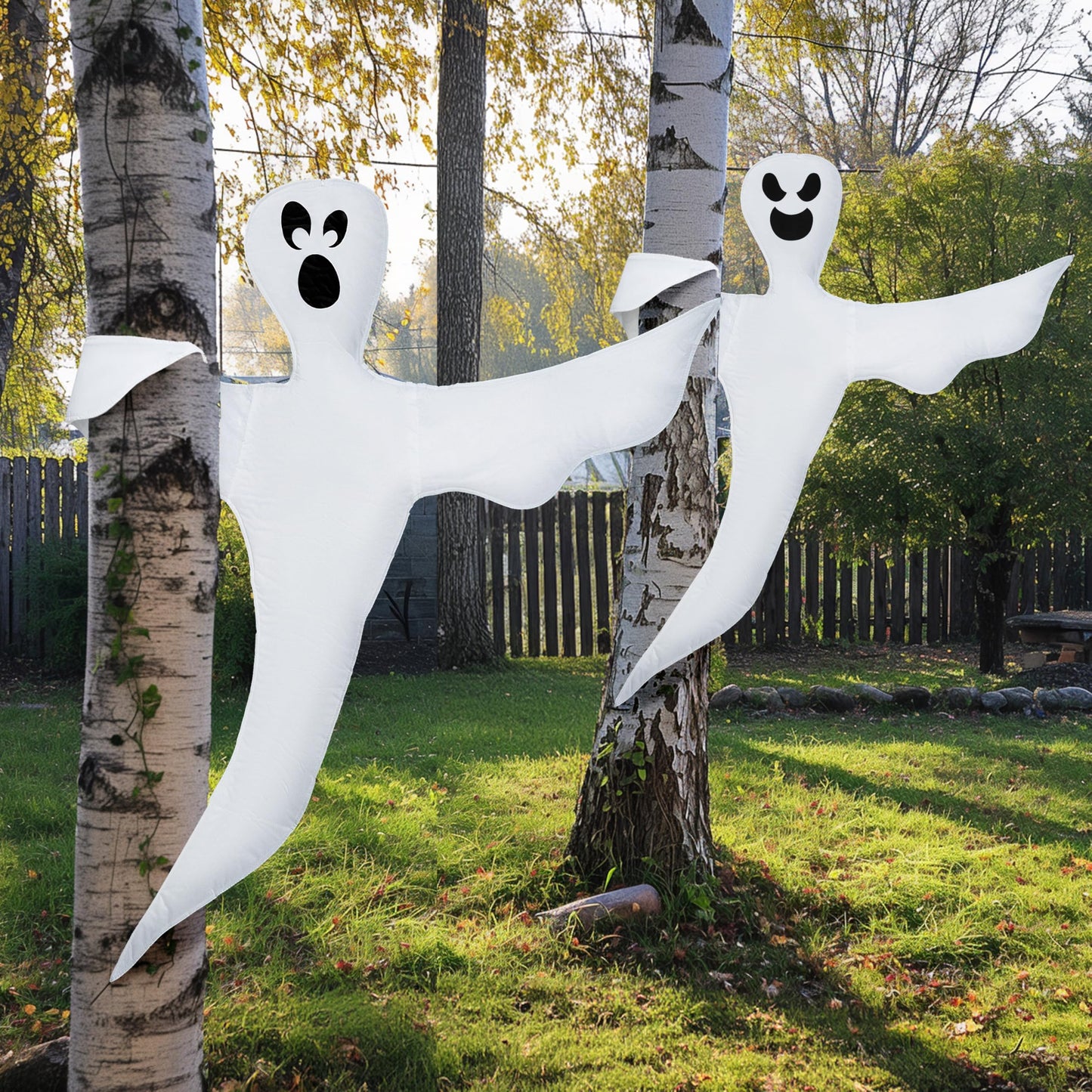 JOYIN Halloween 2 Pcs Tree Wrap Ghost Decoration Outdoor, 53” Bendable Flying Ghost for Trees Yard Lawn Garden Prop, Party Supplies, Haunted House Indoor Decor