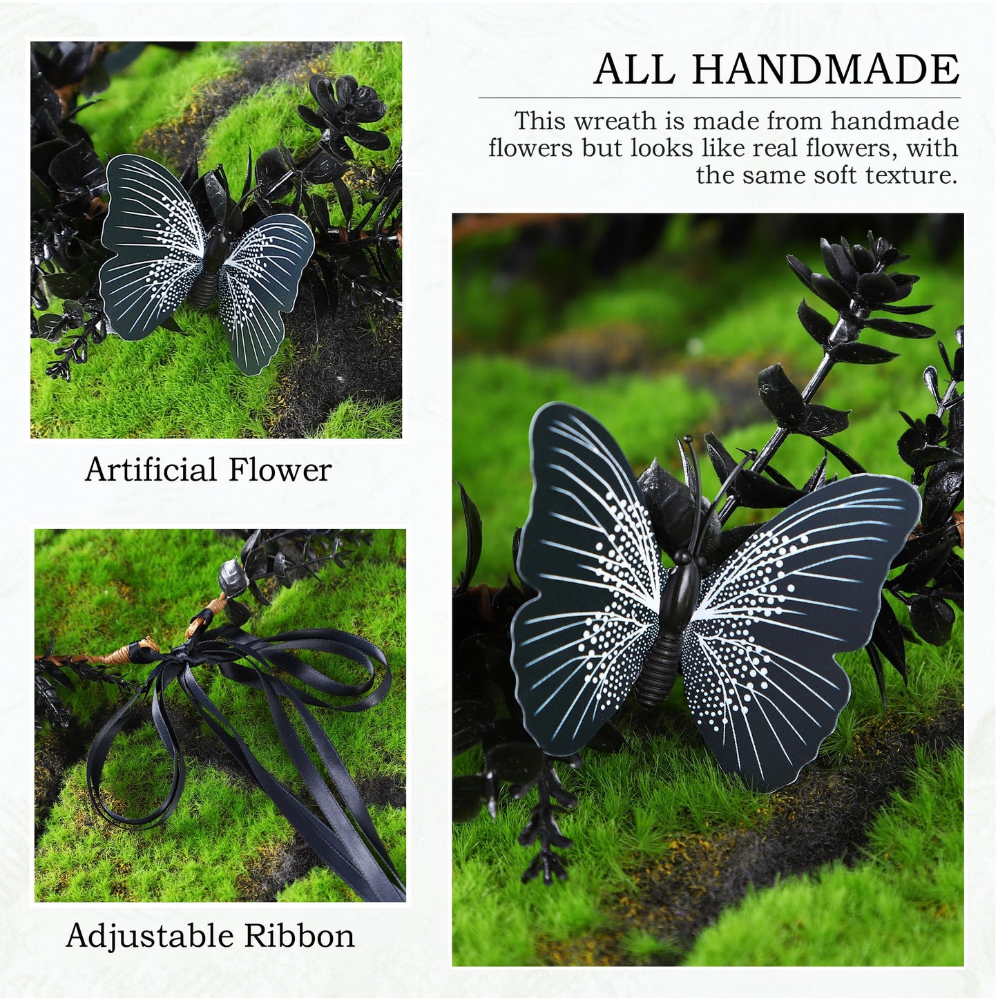 MOSTORY Handmade Black Flower Butterfly Crown - Gohic Elf Headpiece Fairy Floral Headband Dark Wreath for Women s Halloween Renaissance Cosplay Festival Witch Party