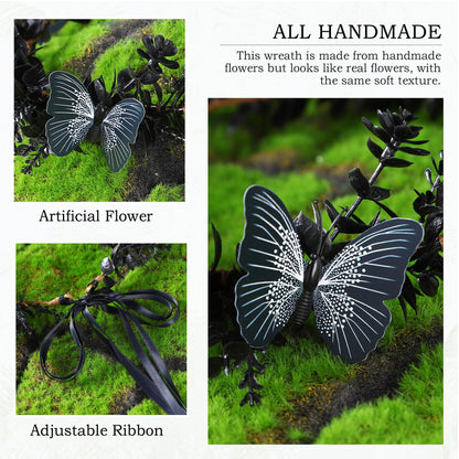 MOSTORY Handmade Black Flower Butterfly Crown - Gohic Elf Headpiece Fairy Floral Headband Dark Wreath for Women s Halloween Renaissance Cosplay Festival Witch Party