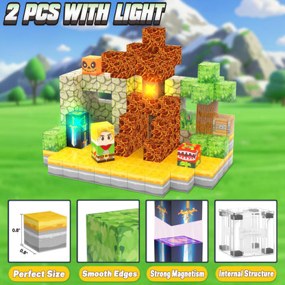 200PCS Magnetic Blocks - Light Up Magnetic Building Blocks Magnet Block Cubes Forest Set, STEM Montessori Sensory Stacking Toys for Kids Boys Girls Ages 3 4 5 6 7 8-12 Holiday Christmas Birthday Gifts