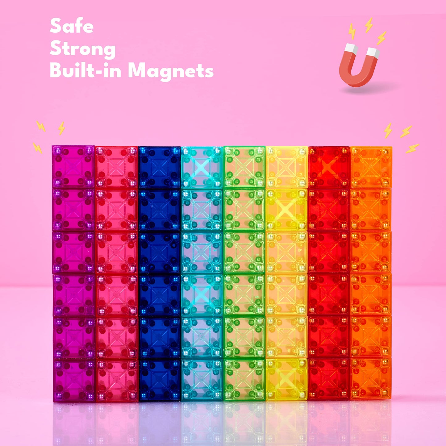 BrainSpark 48PCS Translucent Mulit-Color DigitBlocks Magnetic Building Blocks, Montessori Clear Magnet Cubes for Boys Girls Stacking Block Sets Ages 3-9