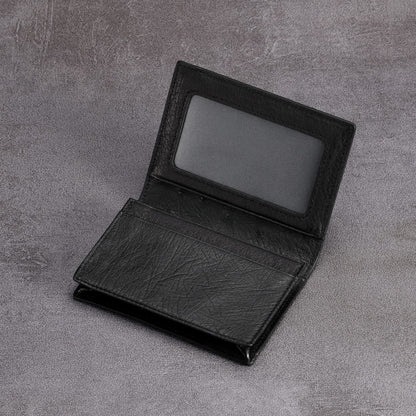 HISCOW Leather Business Card Case Holder for Men & Women, Italian Calfskin (Ostrich Black)