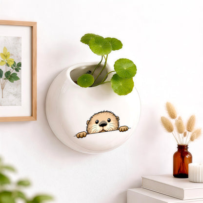 BJDAMAI Sea Otter Small Wall Planters for Indoor Outdoor Pots Ceramic, Gifts for Women Teens Girls Kids, Sea Otter Lovers Themed Gifts Decor Stuff Things Items!