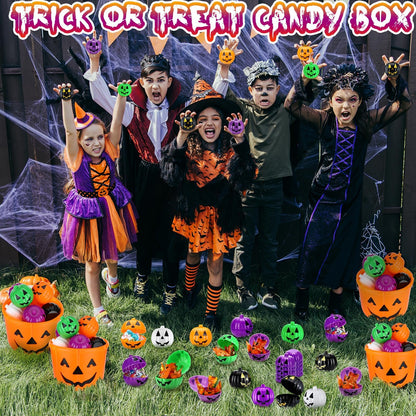 Lallisa 120 Pcs Halloween Pumpkin Containers Plastic Storage Box Case Bulk, Mini Pumpkin Egg Candy Gift Bucket for Halloween Trick Treat Decoration Party Supplies(Black, Orange, White, Purple, Green)