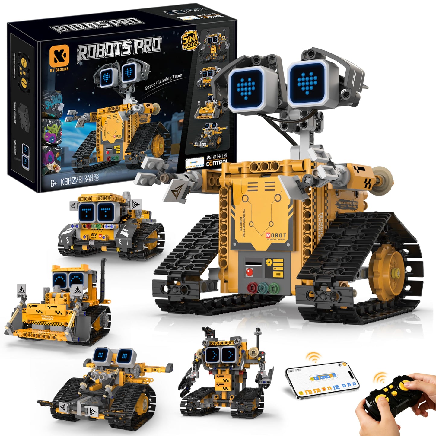 SIGHTEEDA 5-in-1 Smart Robot Building Kit for Kids 6-12, Build & Code Your Own Robot World, STEM Coding Robot Toy with App & Remote Control, Hands-on Robotics Set, Educational STEM Gift (348 PCS)