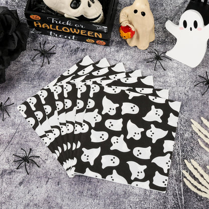100Pcs Halloween Ghost Paper Napkins Black White Spooky Boo Disposable Luncheon Napkin Ghosts Party Hand Towel for Birthday Baby Shower Party Supplies Table Decoration