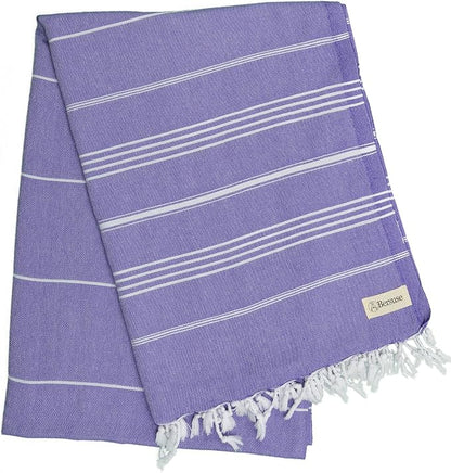 Bersuse Towels Anatolia XL Beach Blanket Throw Blanket Turkish Towel 100% Cotton Extra-Large Quick-Dry Lightweight Premium Peshtemal Towel - 61x82 Inches, Dark Purple (Set of 3)