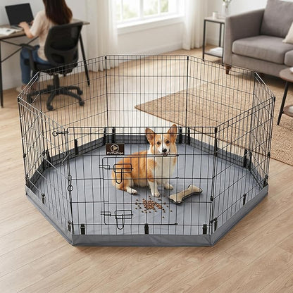 PJYuCien Dog Playpen with Bottom Pad - Metal Foldable Exercise Pen, 8 Panels 30" H x 24" W Indoor Outdoor Pet Fence Puppy Crate Kennel, Gray