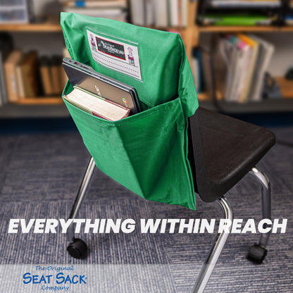 Seat Sack Student Chair Storage Pocket - 12", Classroom Chair Organizer for Student Desks, Durable Over-the-Chair Storage, Green, 1-Pack
